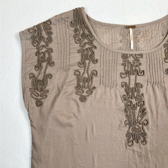 FREE PEOPLE Quills Neutral Hippie Embroidered 100% Cotton Crop Top‎ Size Small - Picture 5 of 14